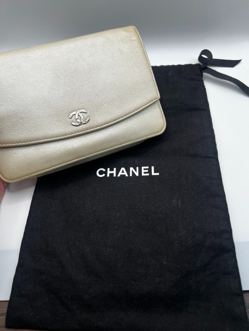 Chanel Wallet on Chain WOC – Shimmery Ivory Champagne Caviar Leather